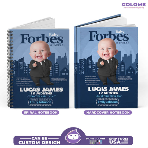Personalized Baby Forbes Notebook – Custom CEO Baby Photo & Name – Funny Gift for Moms